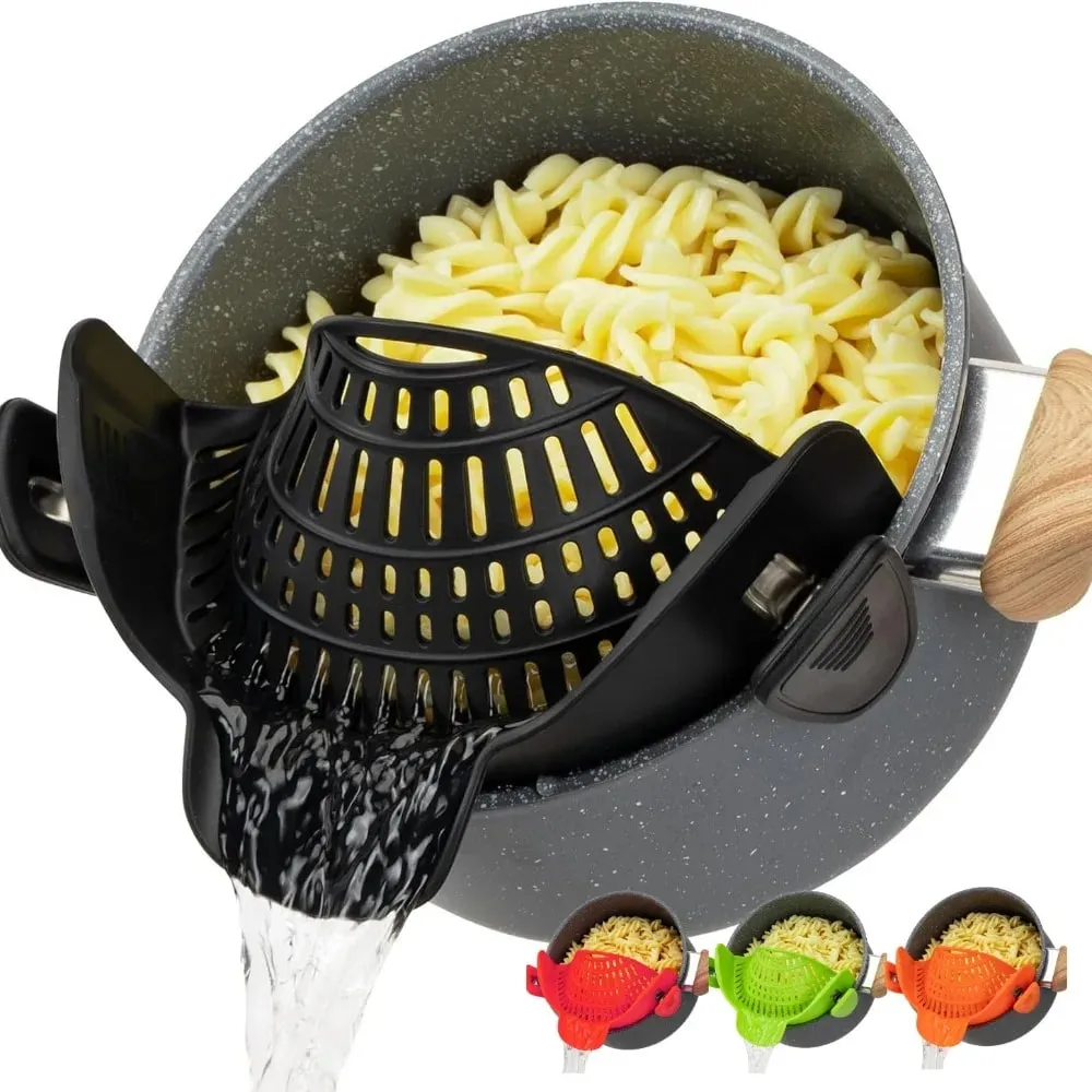 Heat-Resistant Silicone Clip-On Strainer for Pots/Pans - Collapsible Drain Colander for Pasta Veggies Fruits - Kitchen Tool — image 1