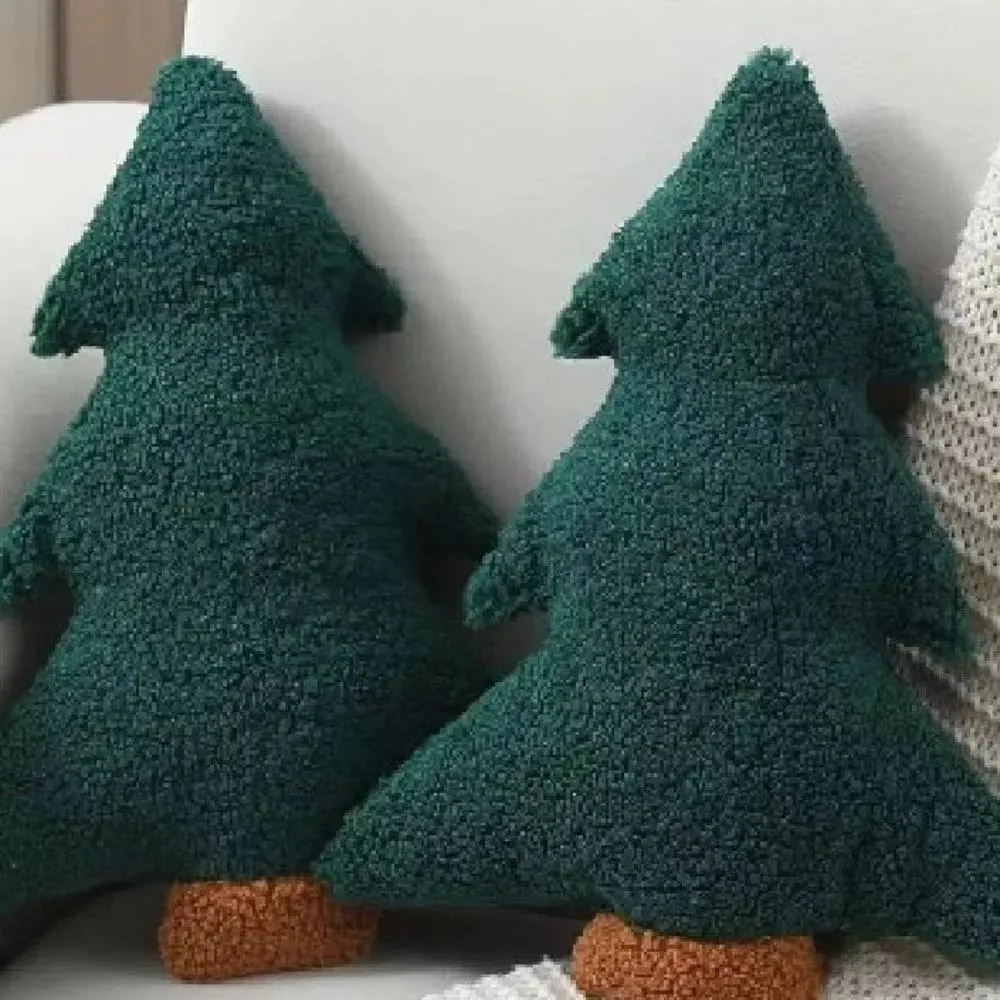 Niedliches 40 cm großes Weihnachtsbaumkissen, weich gefülltes Plüschkissen, festliches Dekokissen, Heimdekoration