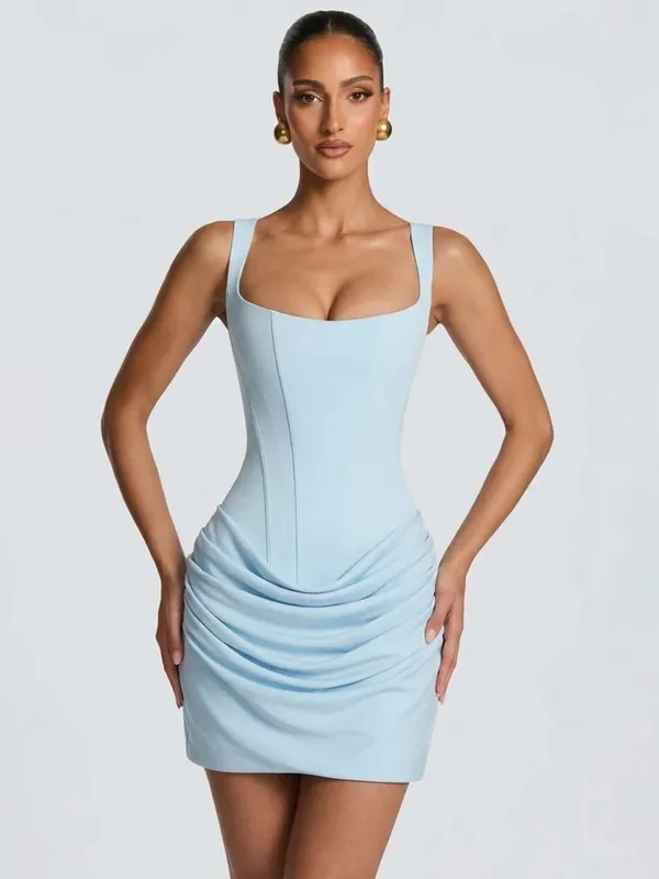 Elegante abito lungo pieghettato giallo senza spalline da donna Chic abito senza maniche solido in vita che stringe l'abito diviso 2026 abiti da sera da sera per donna — image 17