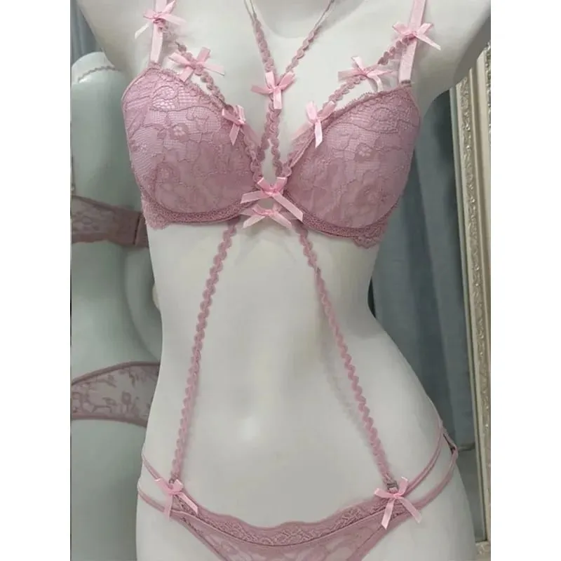 Boho Layered Lace Halter Bra Set - Design Hollow Out Mašle Top Vnitřní Červená Lace Up Podprsenka Summer Beach Dvoudílná sada spodního prádla MOYISU — image 2
