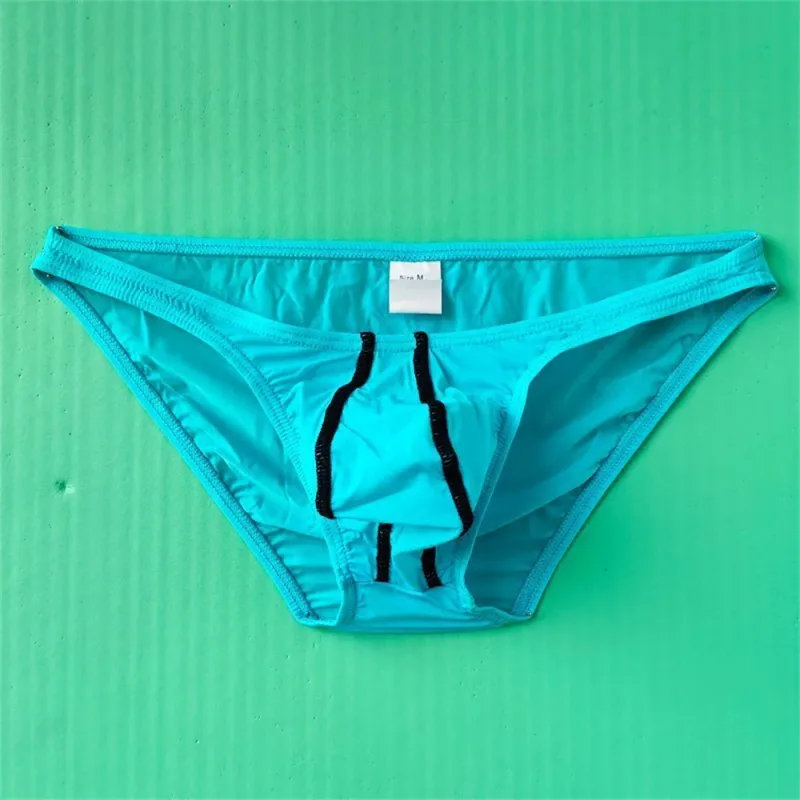 Two Line Stripe Ice Silk Briefs for Men Plus Size Underwear Sexy U Convex Lingerie Low Waist Bugle Pouch Male Panties — image 5