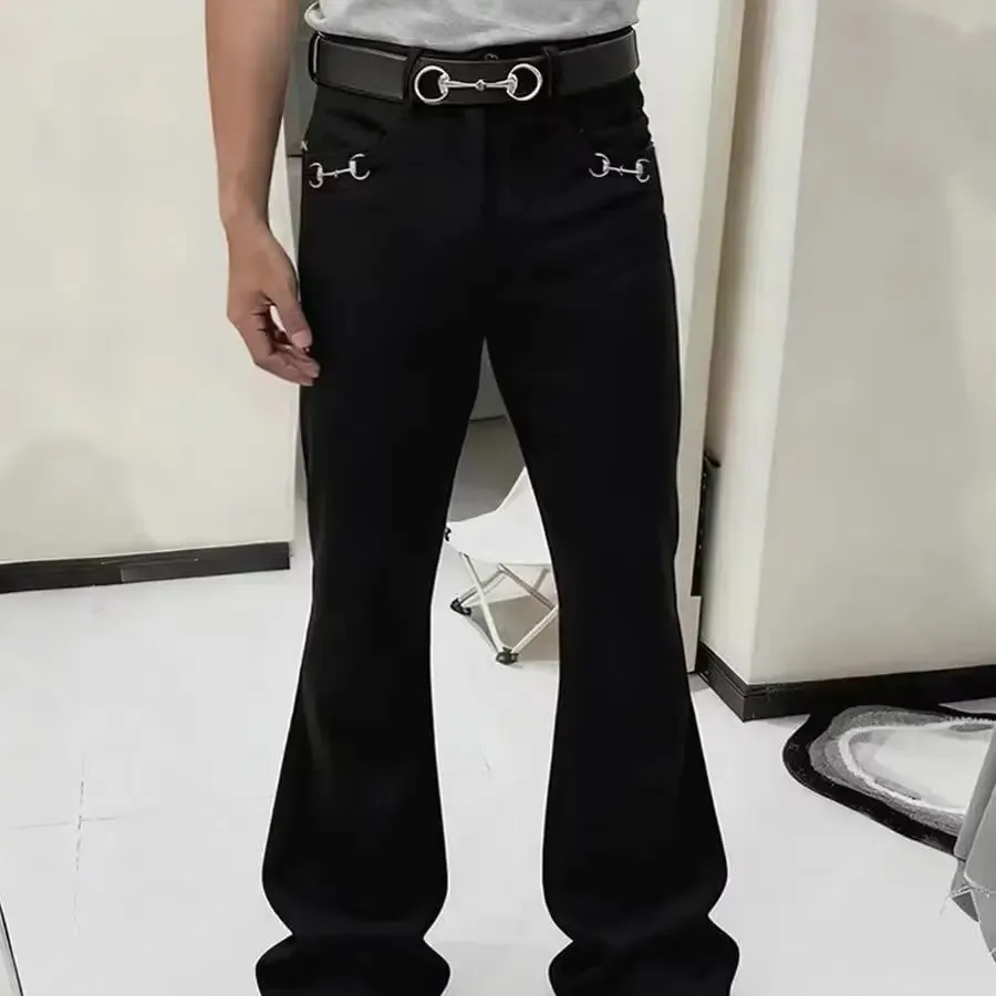 Reka bentuk butang retro gaya Amerika seluar jeans basuh musim bunga dan musim luruh pinggang tinggi longgar seluar jeans kaki lebar jalan tinggi untuk lelaki dan wanita — image 9
