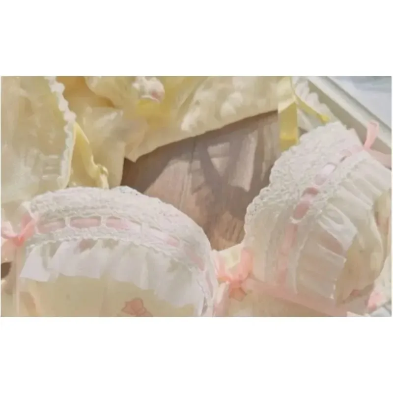 Nippon's Pure Desire Set di reggiseno a coppa sottile stile principessa carino Stampa reggiseno con fiocco carino Biancheria intima di pizzo confortevole Biancheria intima gotica — image 5