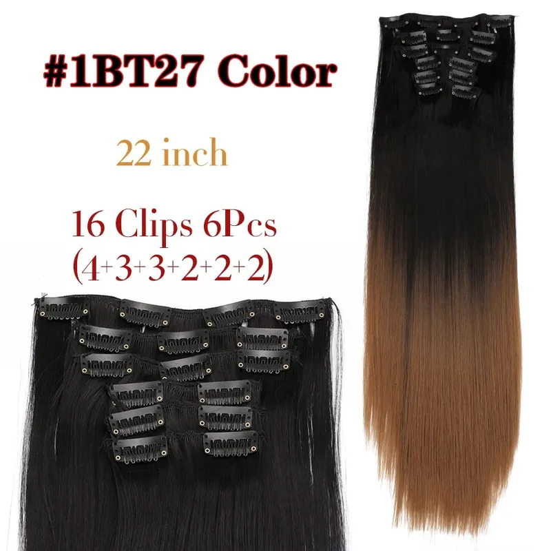 คลิปสีดำในส่วนขยายตรง 22 "ยาวสังเคราะห์หนาคลิปบนผมสำหรับผู้หญิง 6 ชิ้น/เซ็ต CURLY Full HEAD งานแต่งงานทุกวัน — image 28