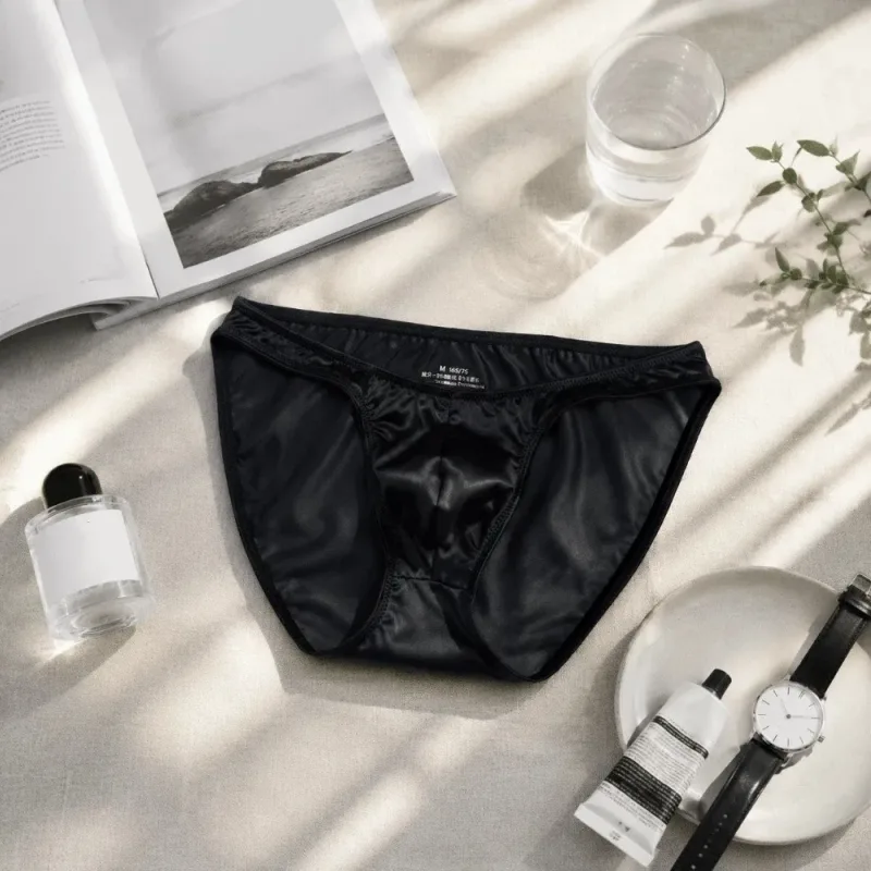 Bequeme U-Pouch-Unterwäsche für Herren mit niedriger Taille, atmungsaktiv, nahtlos, Satin-Seiden-Slip, schmaler Gürtel, Dessous, Eisseiden-Höschen, Sport — image 4