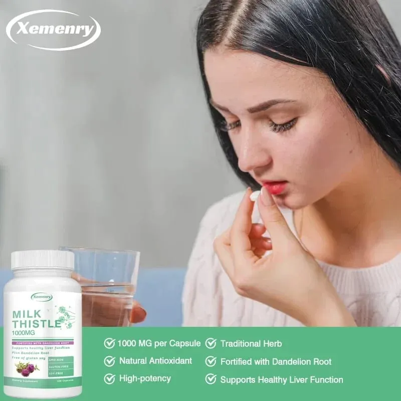 Milk Thistle Capsules 1000mg - พร้อมราก Dandelion - ดีท็อกซ์ตับและทำความสะอาดส่งเสริมผิวและอาหารเสริมสุขภาพทางเดินอาหาร — image 6
