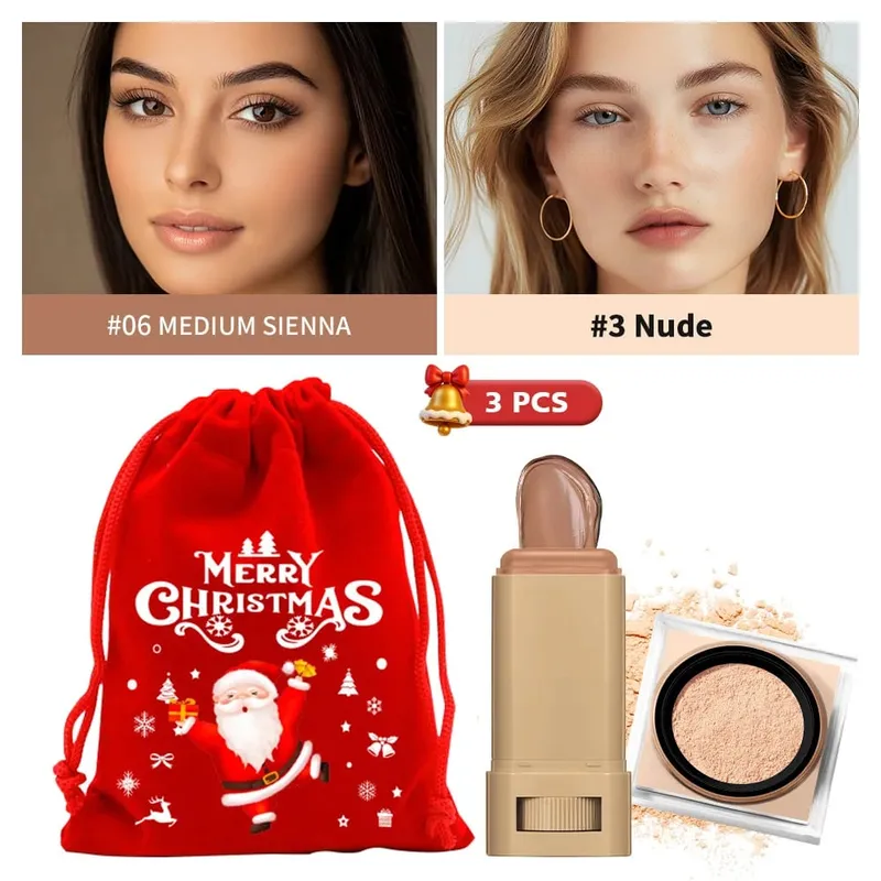 Foundation Stick & Loose Setting Powder Water-Resistant Longwear Full Coverage Oil-Control Beginner Makeup Set Christmas Gift