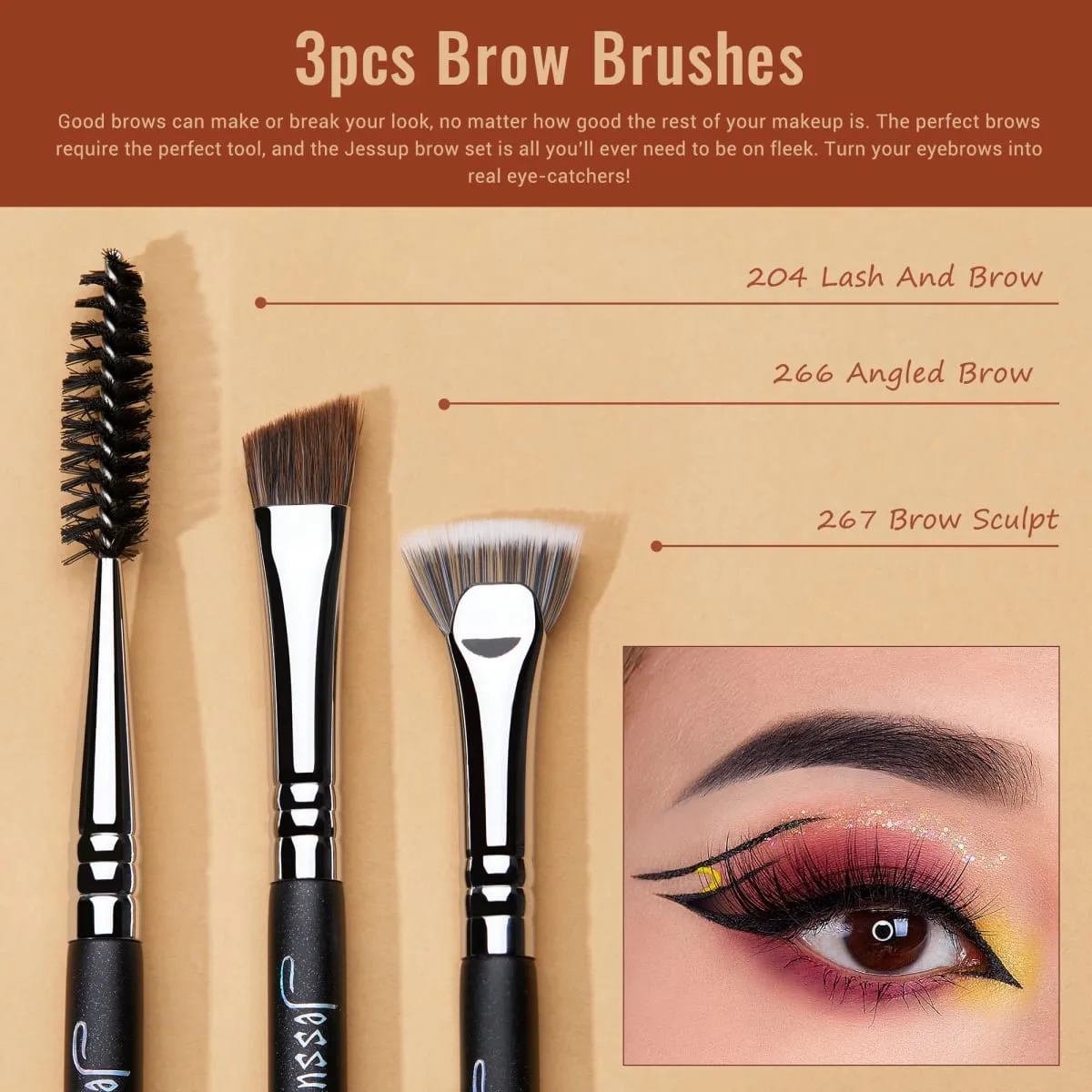 Jessup Oogmake-up Kwasten Set Professionele Make-up Kwast Synthetische Oogmengborstel Oogschaduwborstel Wenkbrauwplooi Shader T341 — image 5