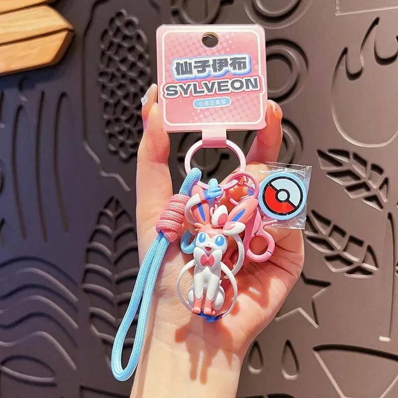 Genuine Pokemon Keychain Pikachu Gengar Sylveon Sprigatito Quaxly Fuecoco Anime Action Figure Toy Keyring Fragrance Pendant Gift — image 8