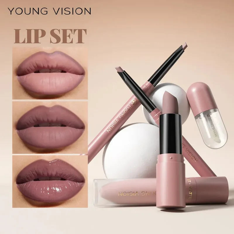 Set 4Pcs Lip Makeup Kit Liner Lipstick Liquid Lip Oil 8 Colors Optional Matte Velvet Lip for Daily Party Makeup — image 3