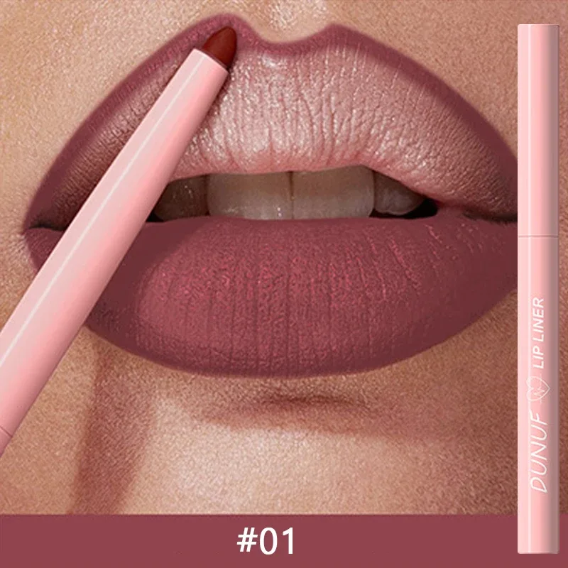 12 สี Matte สีแดงสีน้ำตาล Lipliner ดินสอกันน้ำ Non-stick Cup Slim ลิปสติก Make Up Nude Pink Lip Liner เค้าร่าง Lip Contour — image 8