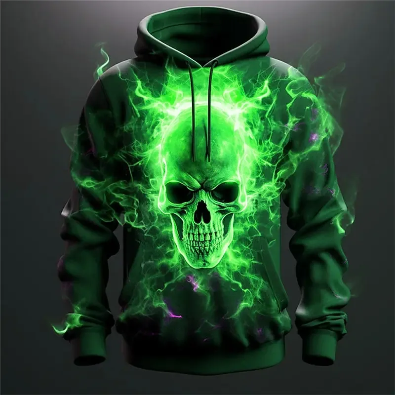 Flame Skull 3D พิมพ์ผู้ชาย Hoodies ฤดูใบไม้ร่วงสบายเสื้อแขนยาวกลางแจ้ง Street Gothic Hip Hop เสื้อผ้า Unisex