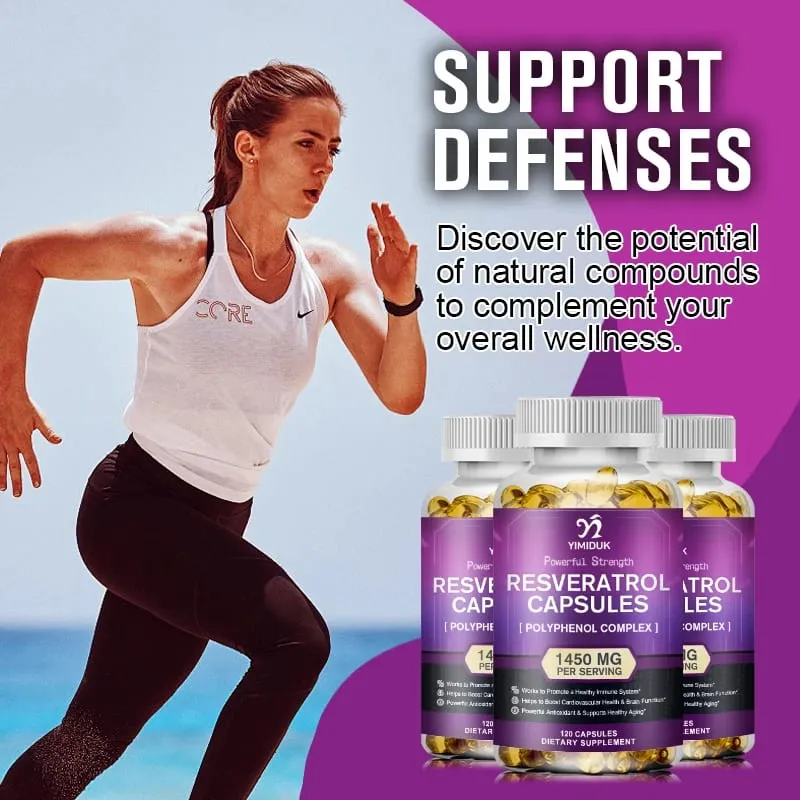 Resveratrol 1450mg Suplemen Antioksidan Trans-Resveratrol Menyokong Penghadaman Kardiovaskular Kesihatan Bersama & Sistem Imun — image 3