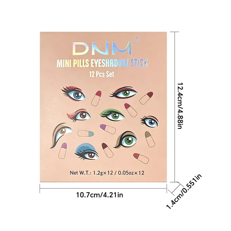 DNM 12-Farben-Make-up-Set, Kapsel-Lidschattenstift, langlebig und einfach zu färben, perlmuttfarben, glänzend und schlafender Seidenraupen-Aufheller