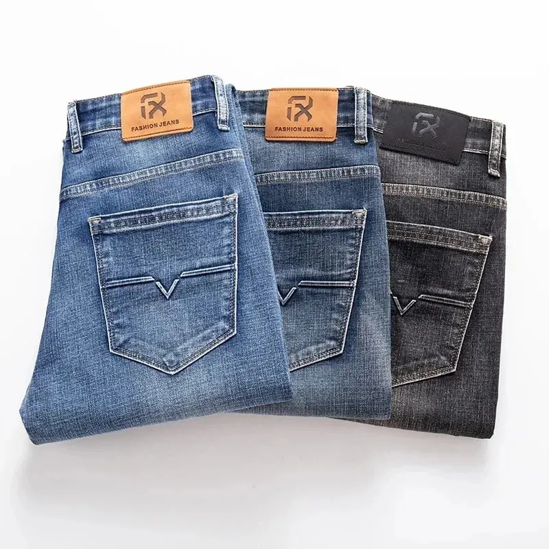 Seluar Jeans Fit Biasa 2026 Gaya Klasik Musim Bunga Musim Panas Baharu Seluar Fabrik Denim Regangan Biru Muda Lelaki Jenama Lelaki — image 2