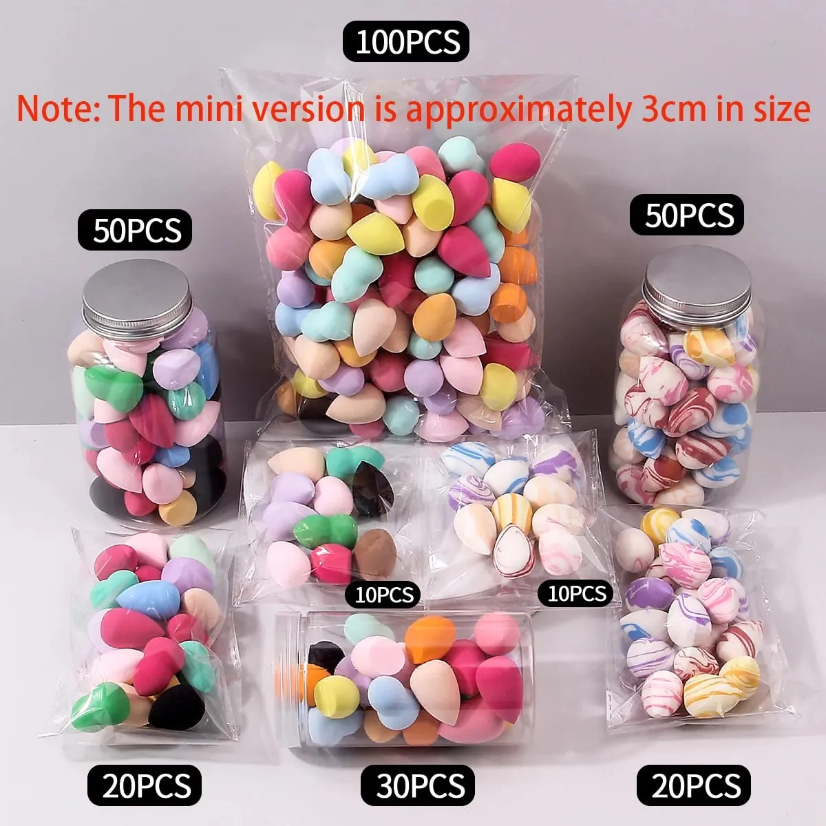 Confezione da 10/25/50/100 spugne per trucco con colori e forme casuali Strumenti per sfumare senza lattice per liquidi/crema/polvere — image 1