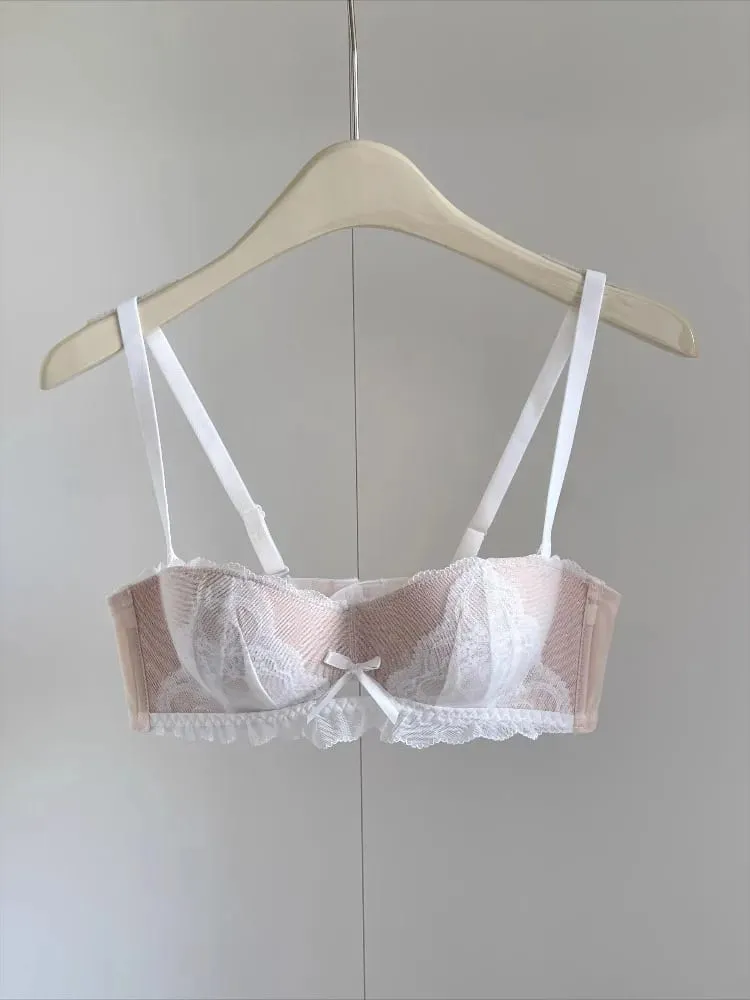 ภาษาฝรั่งเศสคำลูกไม้ครึ่งถ้วย Bra ชุดไร้สาย Push Up เล็กเพิ่มลิฟท์ป้องกันการหย่อนคล้อย Comfort ชุดชั้นในเซ็กซี่ชุดสำหรับสตรี — image 5