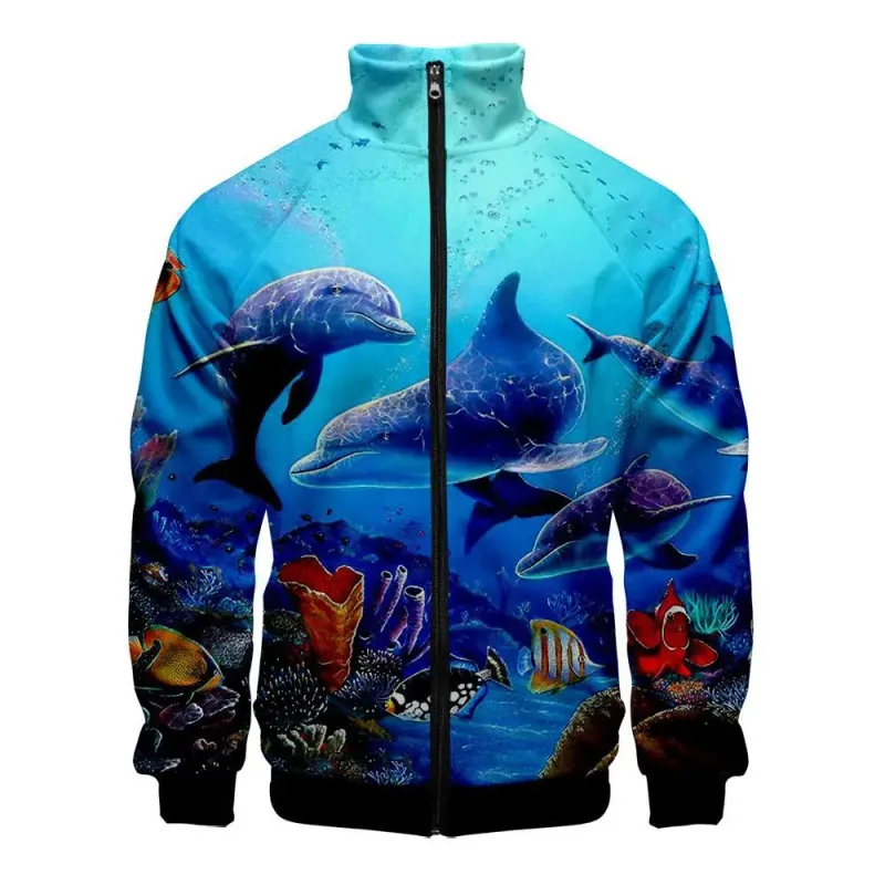 Harajuku Popular Novelty dolphin 3D Print Zipper Raglan Jacket Windbreaker Boys/Girls Comfortable Stand Collar Jackets Coats — image 17