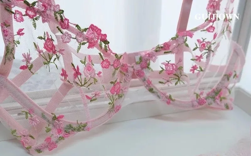 ทุกวันชุดชั้นในลูกไม้ฝรั่งเศสชุดไร้สายสนับสนุนปักดอกไม้ Ultra Thin Breathable Comfort Hollow Out ชุดชั้นใน BANERDANNI — image 10