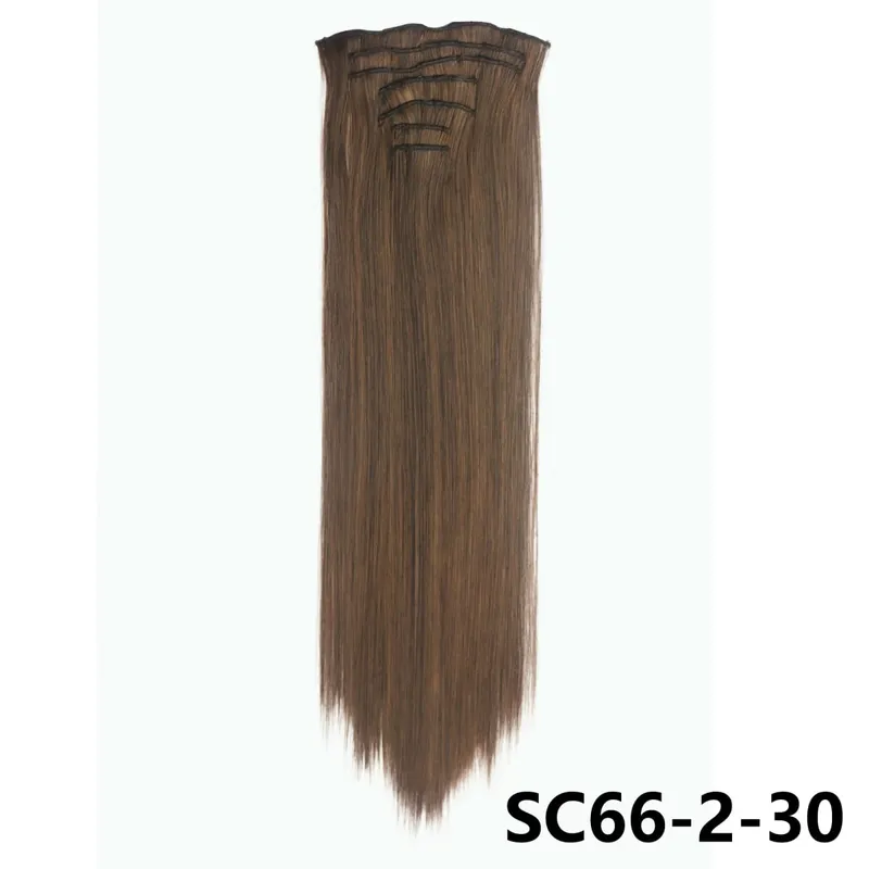 Sintetik Lurus Panjang 16 Klip Dalam Sambungan Rambut 7 Keping/Set Serat Suhu Tinggi Potongan Rambut Berambut Perang Hitam Coklat Untuk Wanita — image 13