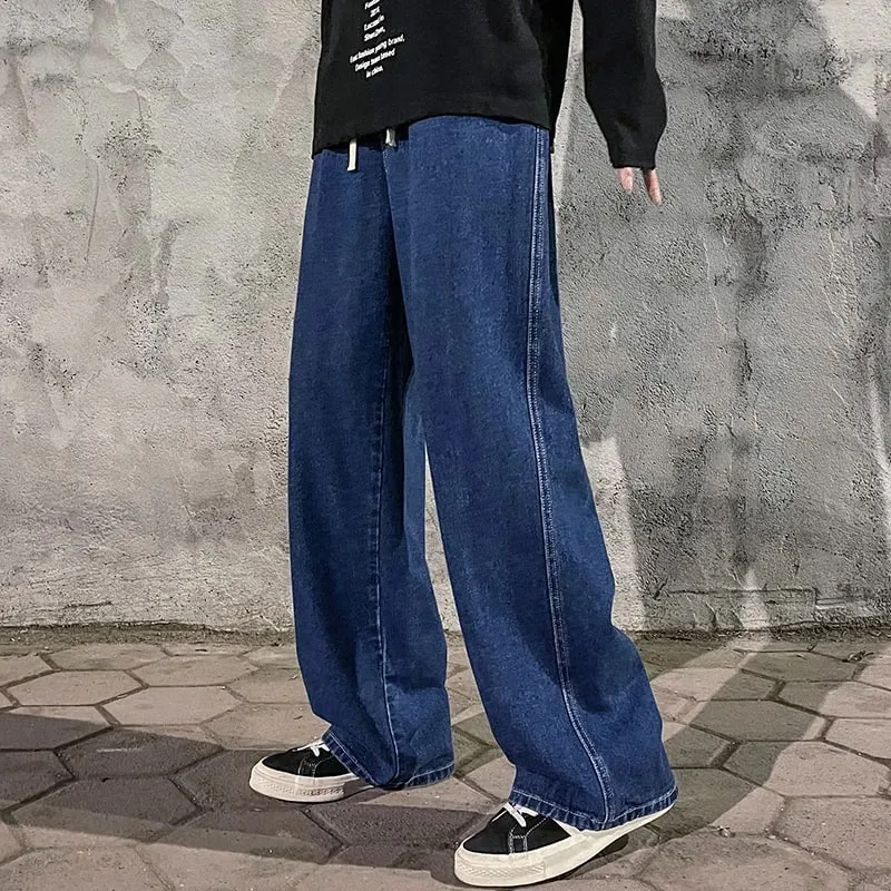 Brand Men's Jeans Korean Version Student Casual Pants High Street Straight Loose Wide Leg Jeans Black Grey Blue Baggy Jeans — image 12