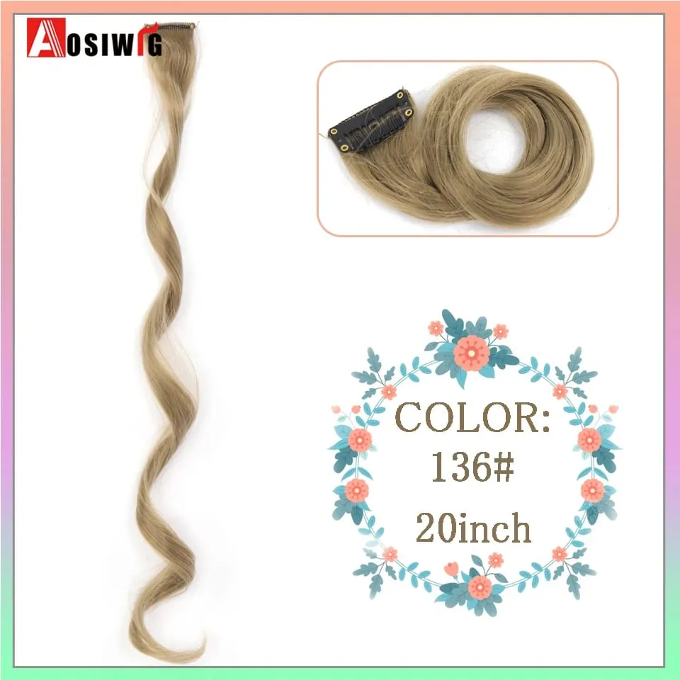 Extensions de cheveux synthétiques lisses et longues à reflets arc-en-ciel, 22 pouces, Clip en une seule pièce, ombré rose violet vert jaune pour femmes — image 24