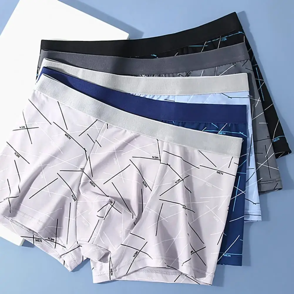 Mutande da uomo Intimo Elastico a vita media Lettera Stampa a righe Morbide e traspiranti Senza cuciture U Convesse Mutande da uomo ad asciugatura rapida — image 4