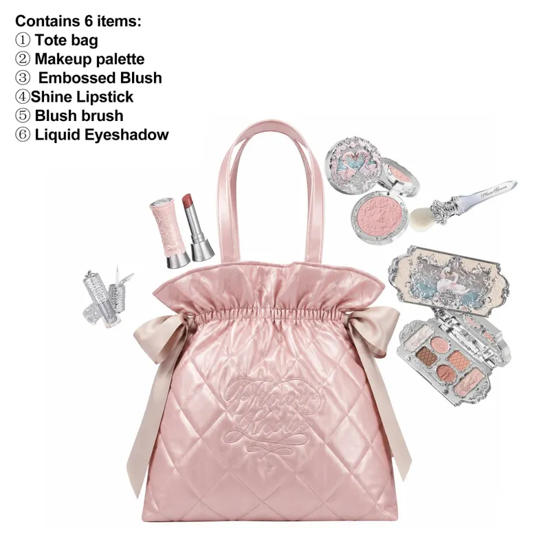 Flower Knows-Bolso de mano con patrón de diamantes, edición limitada, juego de maquillaje, sombra de ojos, corrector, colorete, delineador de ojos, lápiz labial, colección de belleza