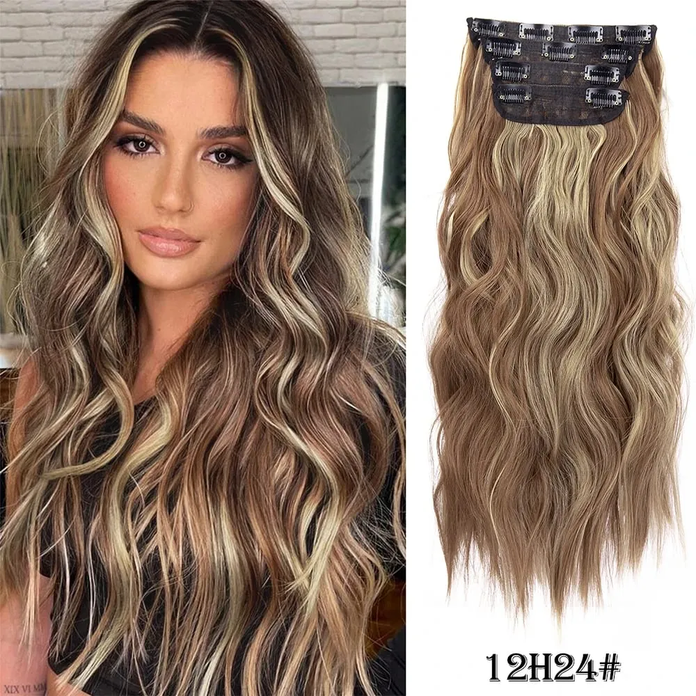 Leeons gewellte Clip-in-Haarverlängerungen, 4 Stück, natürliche, weiche, lange, gewellte Haarteile, dicke Doppelschuss-Clip-in-Haarverlängerungen für Frauen — image 16