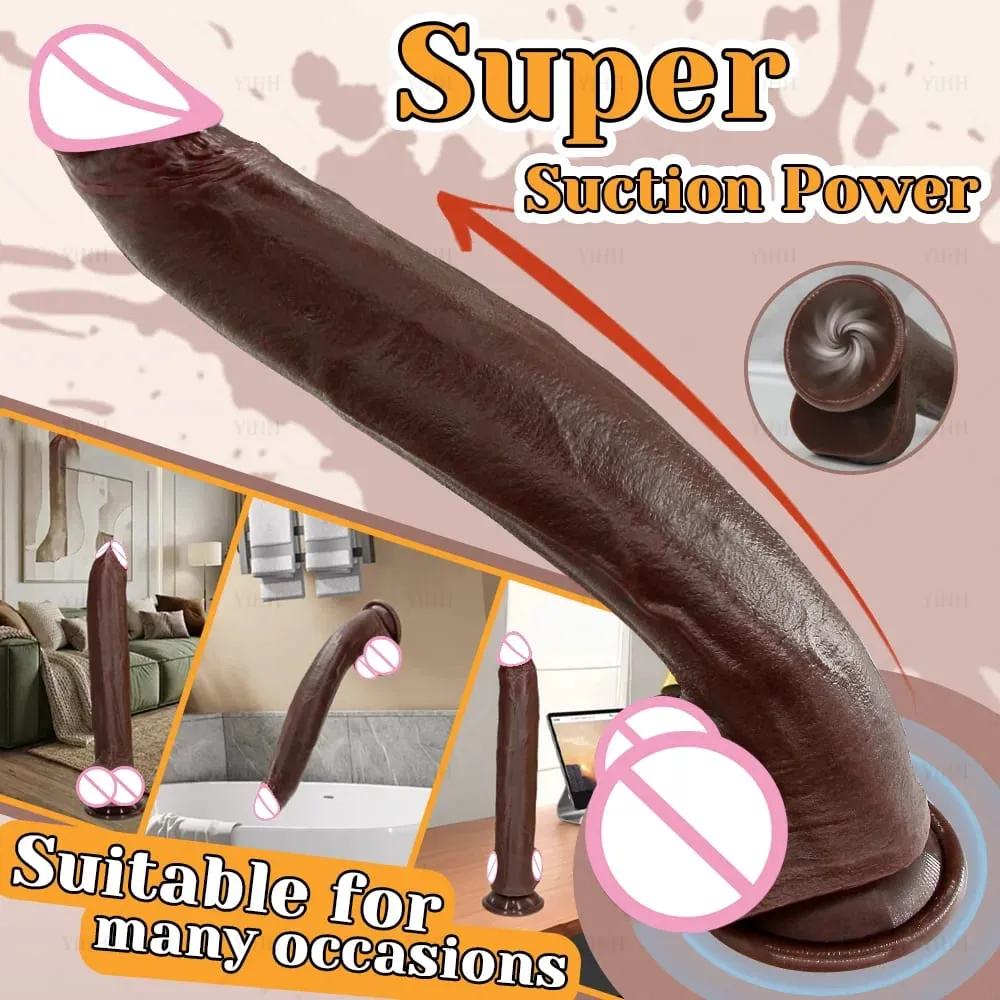 Peau réaliste/gode noir Silicone long pénis énormes godes avec ventouse bite pour femmes Masturbation jouets sexuels anaux pour adultes — image 3