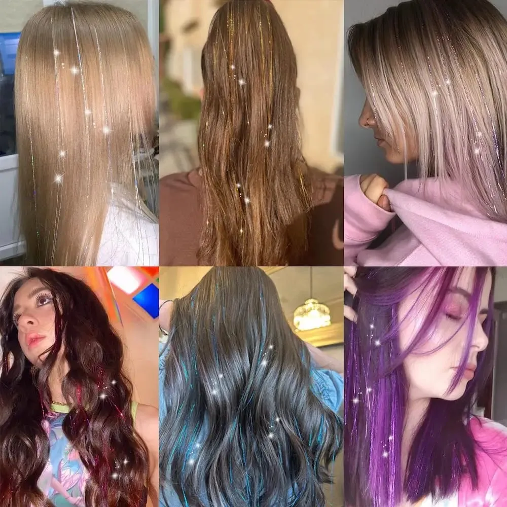 20 นิ้ว Glitter Tinsel Hair Extensions พร้อมคลิป 6 ชิ้น/เซ็ตสังเคราะห์คลิปใน Sparkle Fairy อุปกรณ์เสริมผมสำหรับเด็กผู้หญิง — image 4