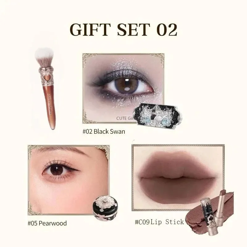 Maquillage fleur sait ensemble Swan Ballet série Six couleurs fard à paupières Palette en relief fard à joues brillant rouge à lèvres Kit avec sac tout en — image 22