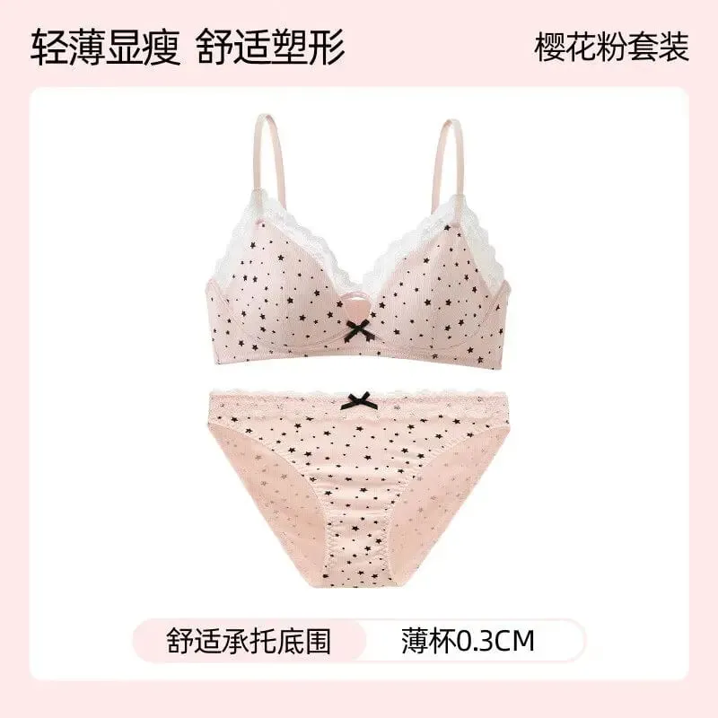 여자 폴카 도트 스타 레이스 무선 브래지어 얇은 푸시 업 안티 처짐 Bralette 작은 가슴 리프트 십대 소녀 캐주얼 매일 브래지어 뜨거운 — image 12