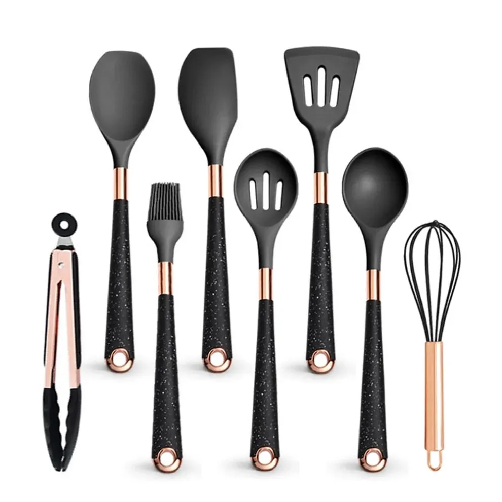 Silikone køkkenredskaber sæt non-stick non-stick varmebestandig spatel ske rose guld håndtag med spand Køkken gave — image 21