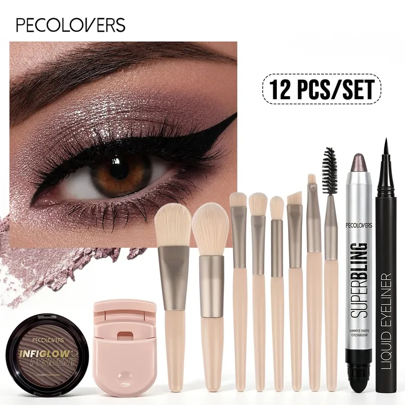 12 PZ/SET Shimmer Eye Shadow Pen & Palette Eyeliner Liquido Lash Bigodino Pennelli Trucco Occhi Impermeabile/Lunga Durata