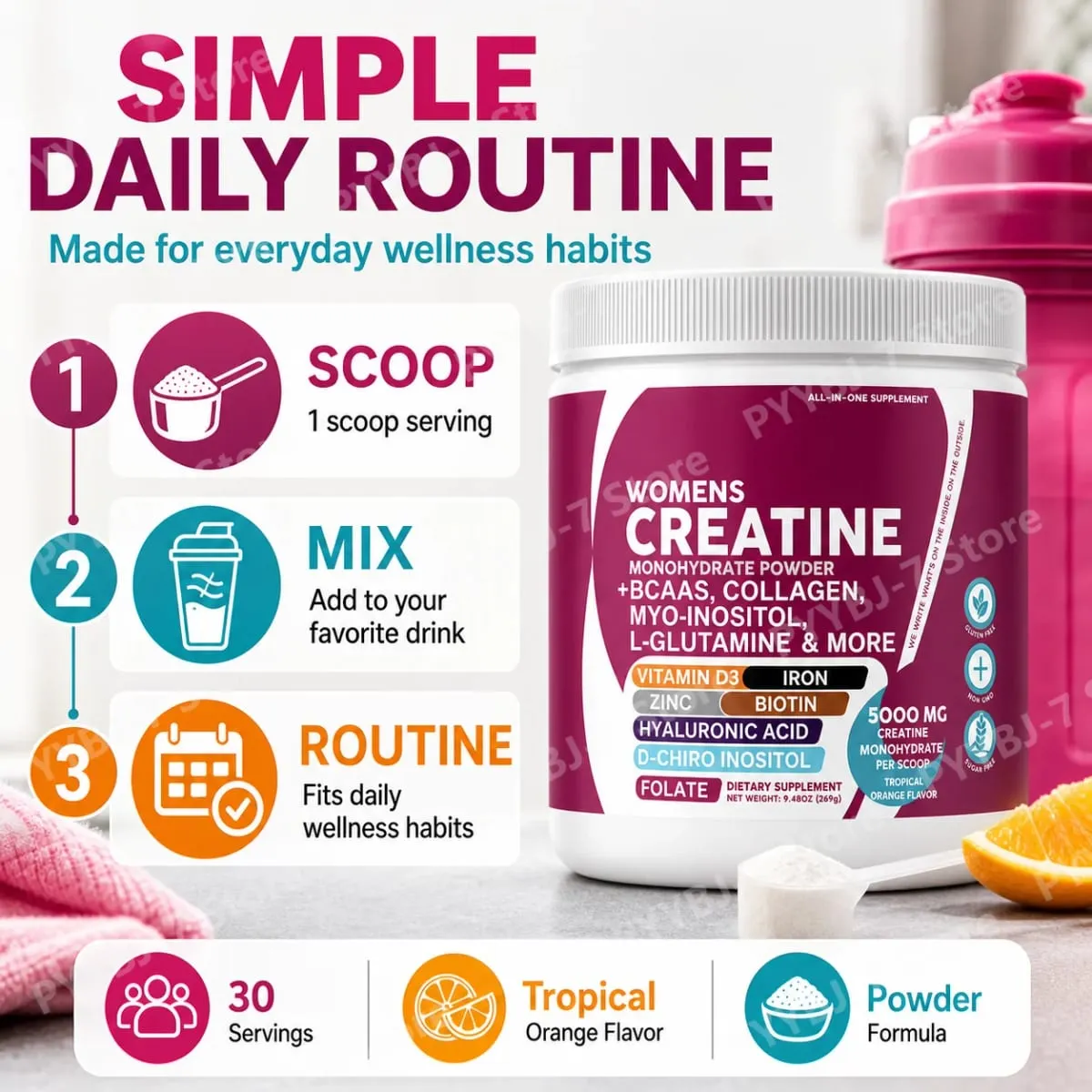 Female Creatine Powder Creatine Monohydrate Powder with BCAA & Amino Acids Daily Health and Nutrition Dietary Supplement — image 4