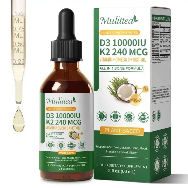 Mulittea Vitamin K2+D3 60ml E Vitamini ve Omega 3 Diyet Takviyeleri içeren Damlalar Kas İyileştirme ve Besin Emilimi