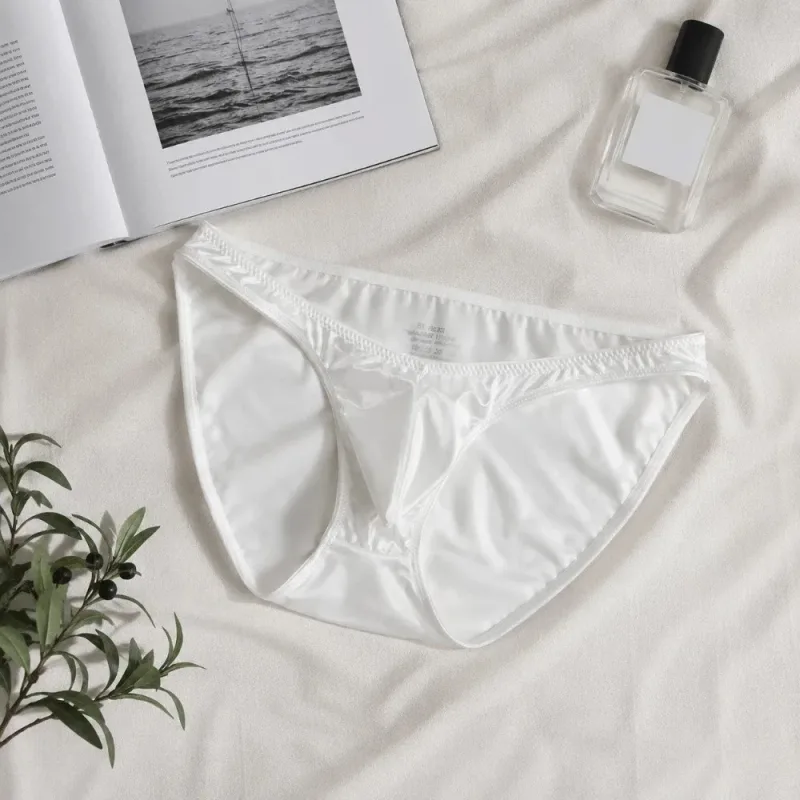 Bequeme U-Pouch-Unterwäsche für Herren mit niedriger Taille, atmungsaktiv, nahtlos, Satin-Seiden-Slip, schmaler Gürtel, Dessous, Eisseiden-Höschen, Sport — image 5