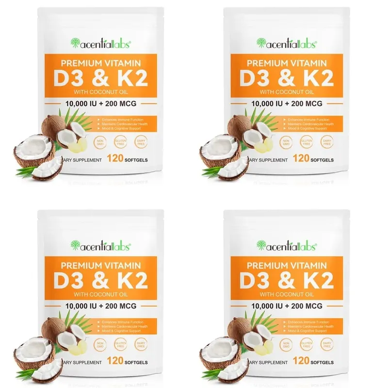 AcentiaLabs Vitamin D3 & K2 Softgels dengan Fungsi Kekebalan Minyak Kelapa dan Dukungan Tulang Bebas Gluten Non-GMO 120 Softgels — image 10