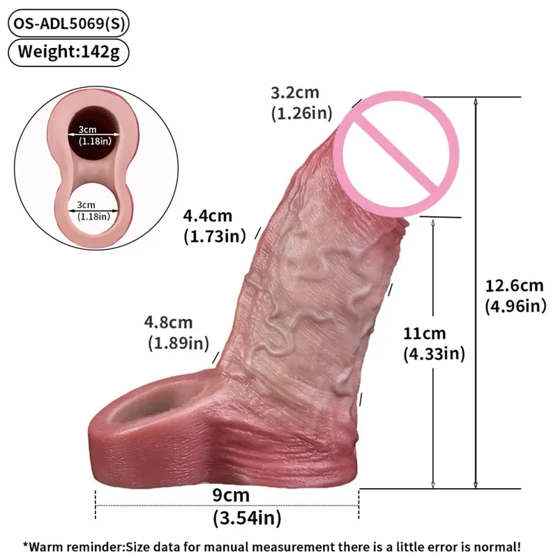 Reusable Penis Sleeve with Realistic Closed Head And Cock Ring Dick Enlargement Comdom Delay Ejaculation Sex Toys for Men — image 18