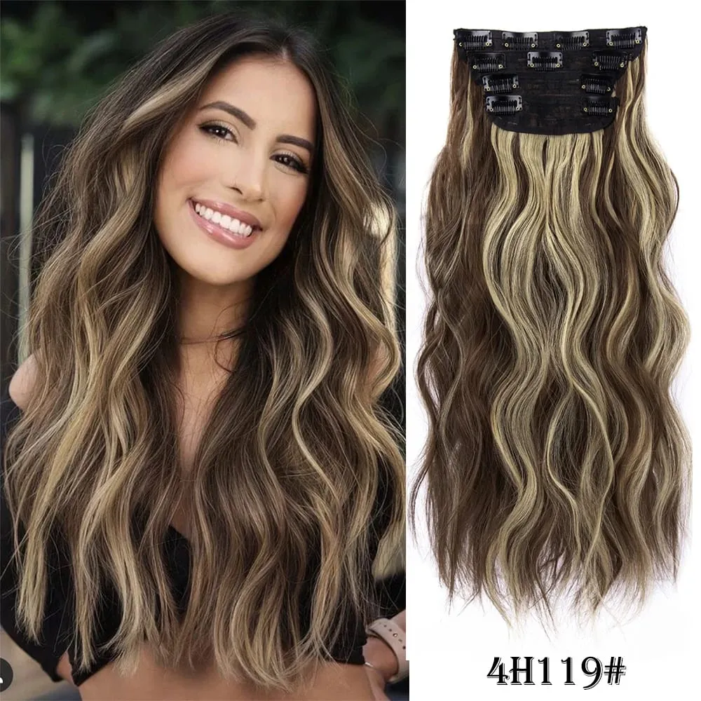 Leeons gewellte Clip-in-Haarverlängerungen, 4 Stück, natürliche, weiche, lange, gewellte Haarteile, dicke Doppelschuss-Clip-in-Haarverlängerungen für Frauen — image 15