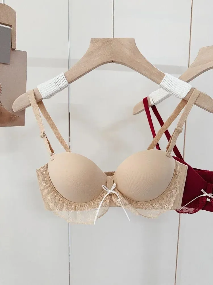 작은 가슴을위한 레드 하프 컵 레이스 브래지어 세트 조정 가능한 지원 안티 처짐 푸시 업 섹시한 란제리 세트 여성 생일 선물