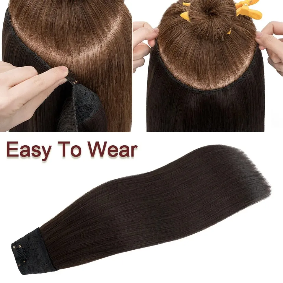 Benehair 18 インチ 160 グラム V 字型ストレート人工毛ワンピースクリップヘアエクステンションヘアクリップかつら完全な頭 — image 5