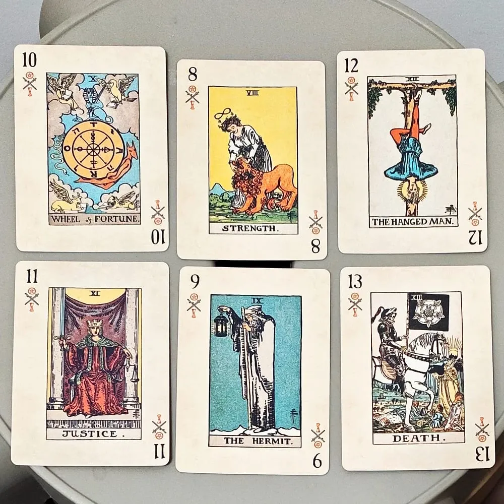 RWS-Spielkartendeck: Pokerdeck mit 78 Karten, illustriert mit RWS-Bildern, kombiniert Tarot- und Spielkarten, 9 x 6 cm, doppelt geprägt — image 5