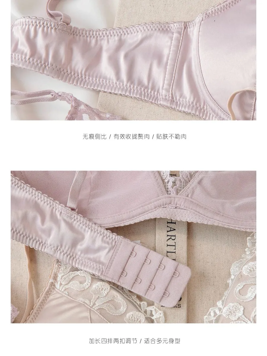Dessous-Set im französischen Stil für Damen, dünner, bügelloser Triangel-BH mit Spitzen- und Stickmuster — image 4