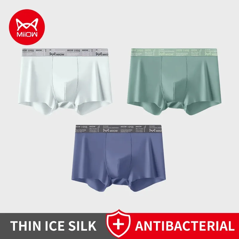 MiiOW 3Pcs Ice Silk Men Underwear Boxers Breathable Ultra-thin Mens Underpants Antibacterial Mens Panties Man Boxershorts Briefs — image 16