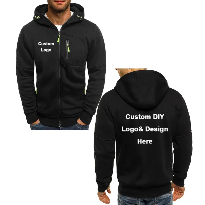Jaket berzip berkerudung lelaki dengan poket teks imej logo tersuai pakaian jalanan sukan kasual kardigan fesyen baju sejuk bulu lelaki — image 5