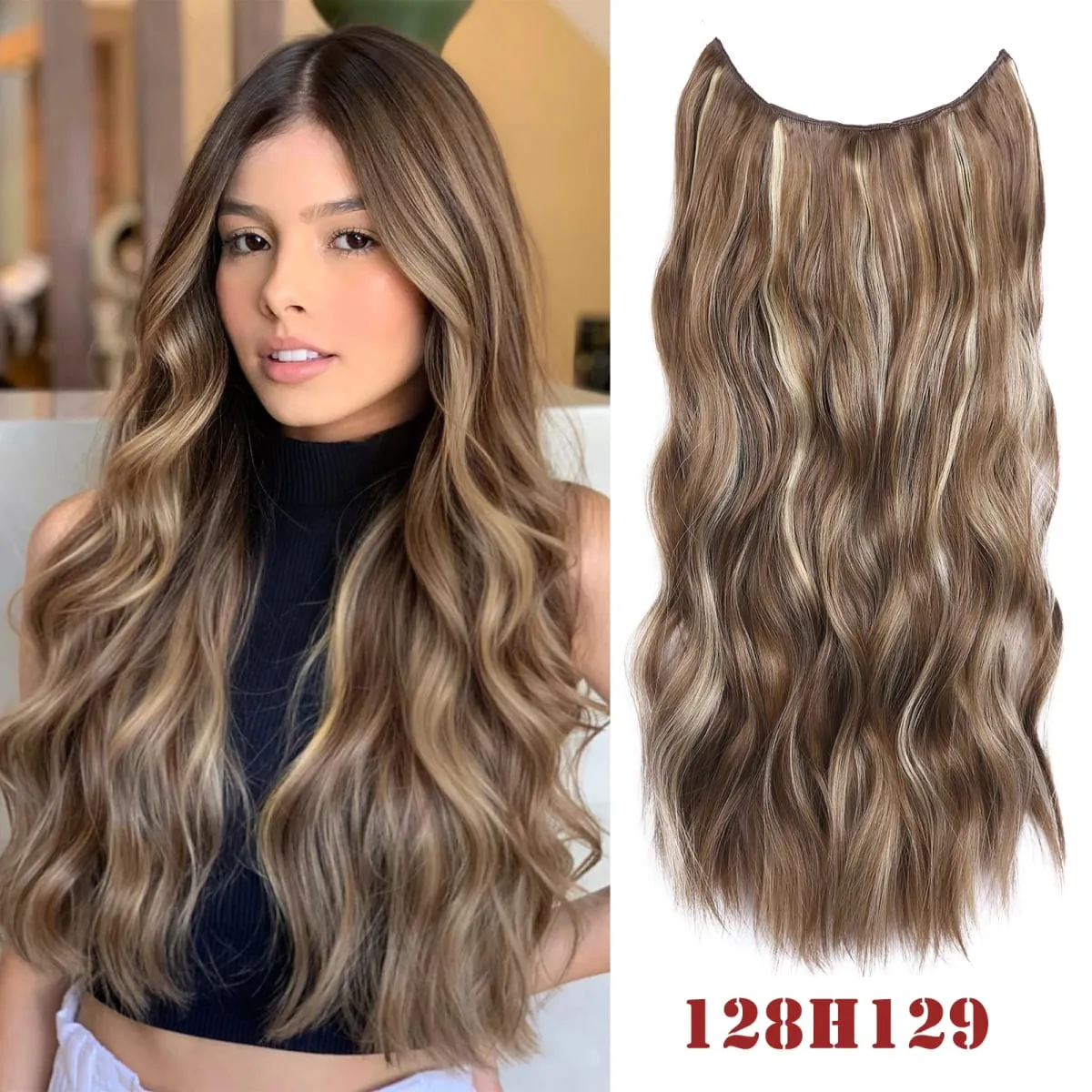 Parrucchino sintetico ondulato lungo artificiale Biondo misto marrone Pezzo di capelli finti per le donne Due clip Estensione naturale dei capelli 17 colori — image 14