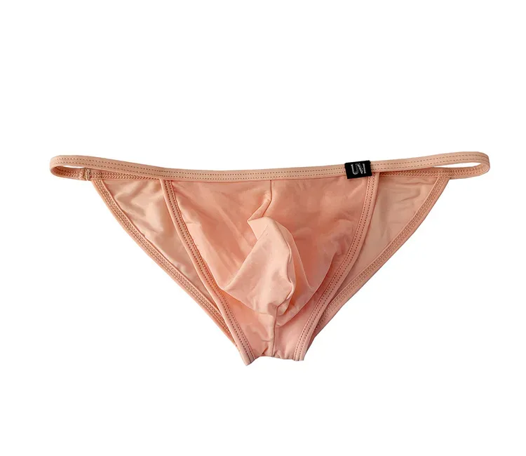 Men's Sexy Briefs Ultrathin Ice Silk Underpants Double Split Bikini Underwear With Holes Personalized U-Convex Design Panties — image 2