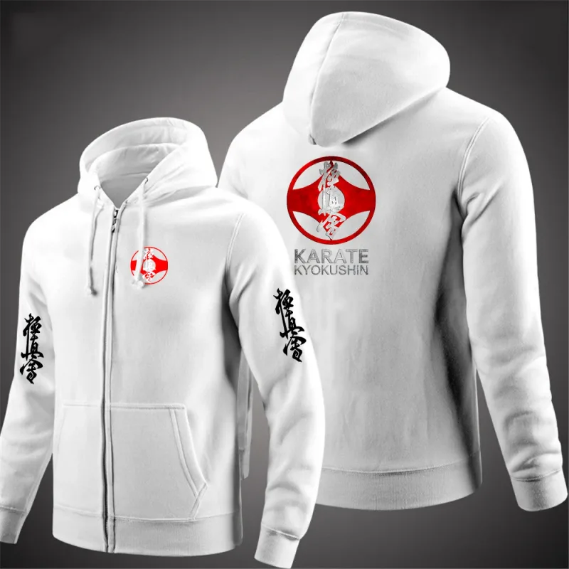 Kyokushin Karate z nadrukiem męska kurtka z kapturem i długim rękawem sznurkiem zapinana na zamek jednokolorowa bluza w stylu Casual odzież — image 6
